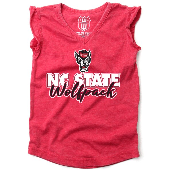 Red Junior Girls Ruffle Top - NC St